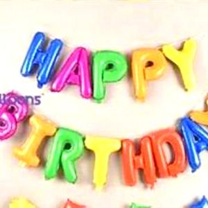 Shiny Happy Birthday ballons with different colours and free white strip